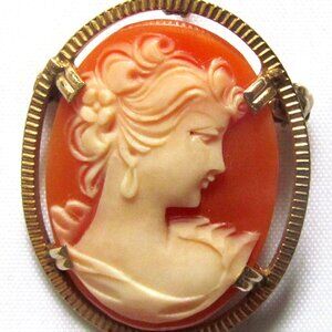 BAL-RON SIGNED VINTAGE 12K GOLD FILLED HAND CURVED CAMEO PENDANT BROOCH